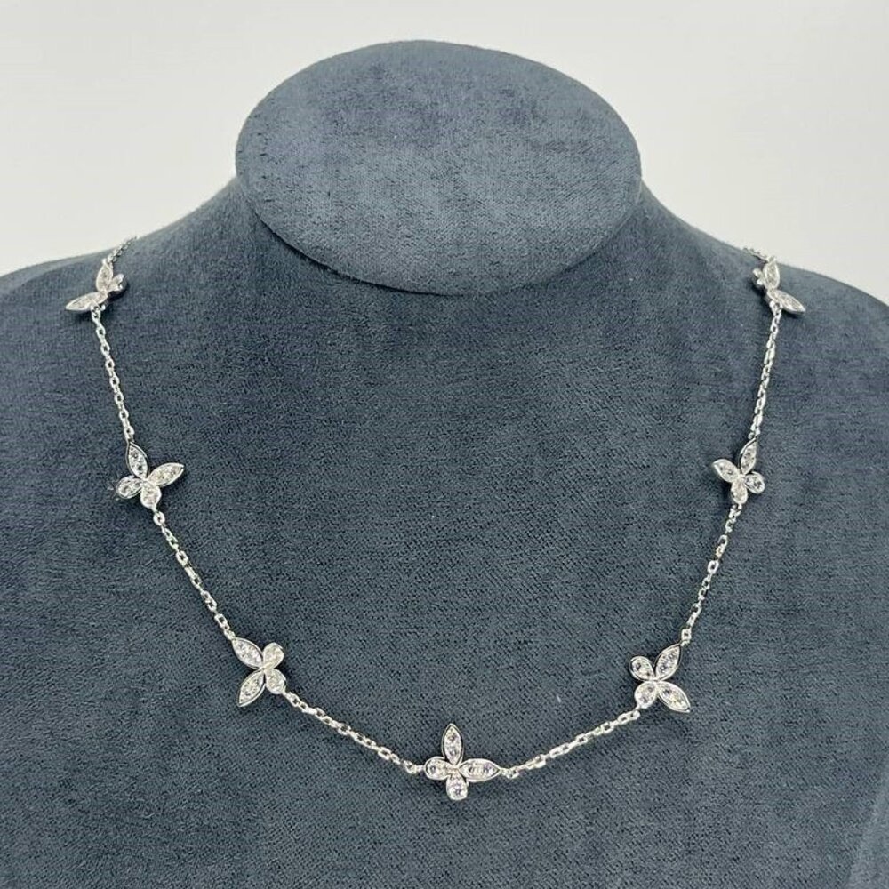 Sterling Silver Necklace Delicate Multi Station Butterfly Charm Crystal Necklace